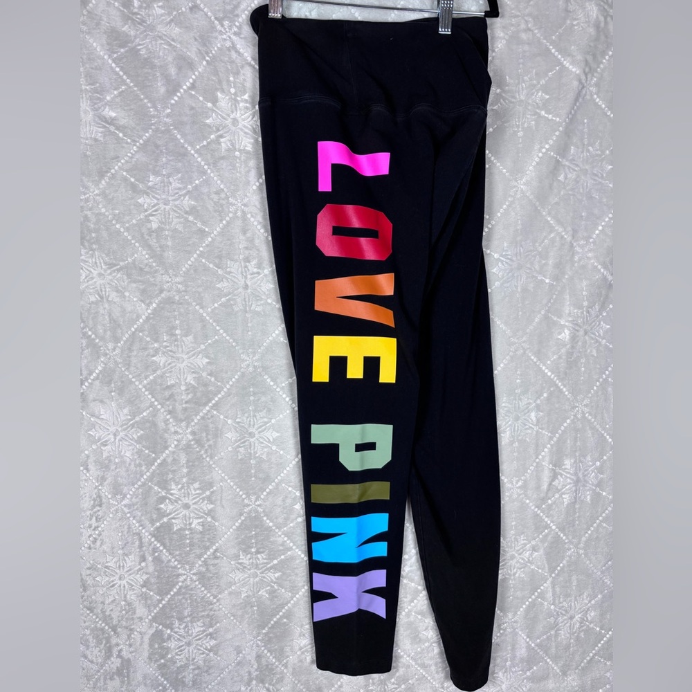 PINK Victoria’s Secret Rainbow LOVE PINK Black Leggings XXL High Rise - Picture 4 of 9